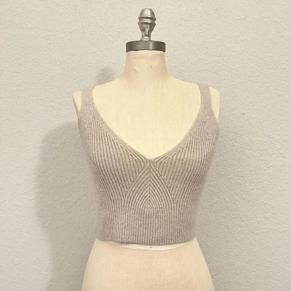 J.CREW Cropped Sweater Tank Tan Cashmere Blend Pullover Ribbed Knit - Picture 1 of 11